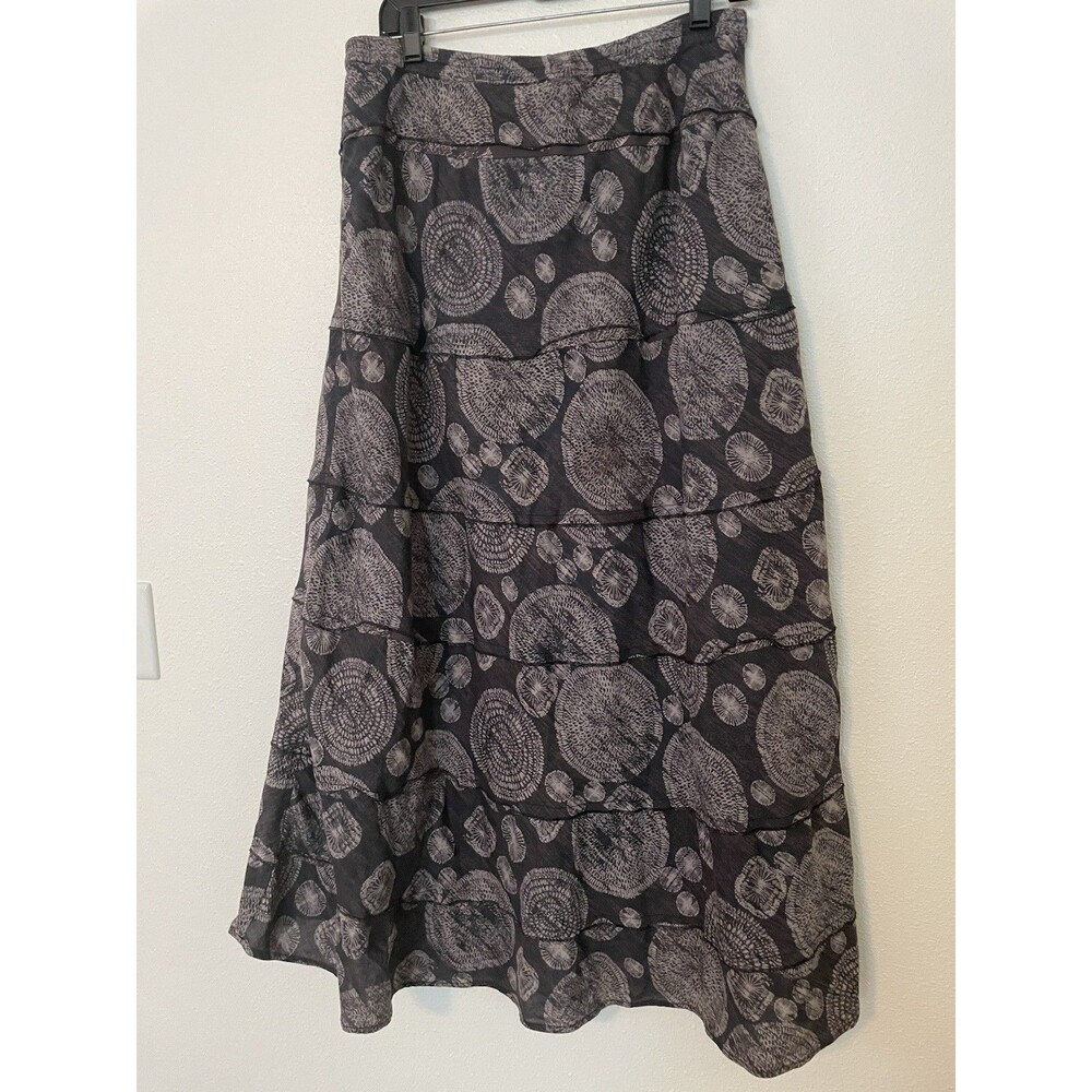 Aventura Organic Cotton Tiered Maxi Skirt Black Brown Circle Shell Womens Medium
